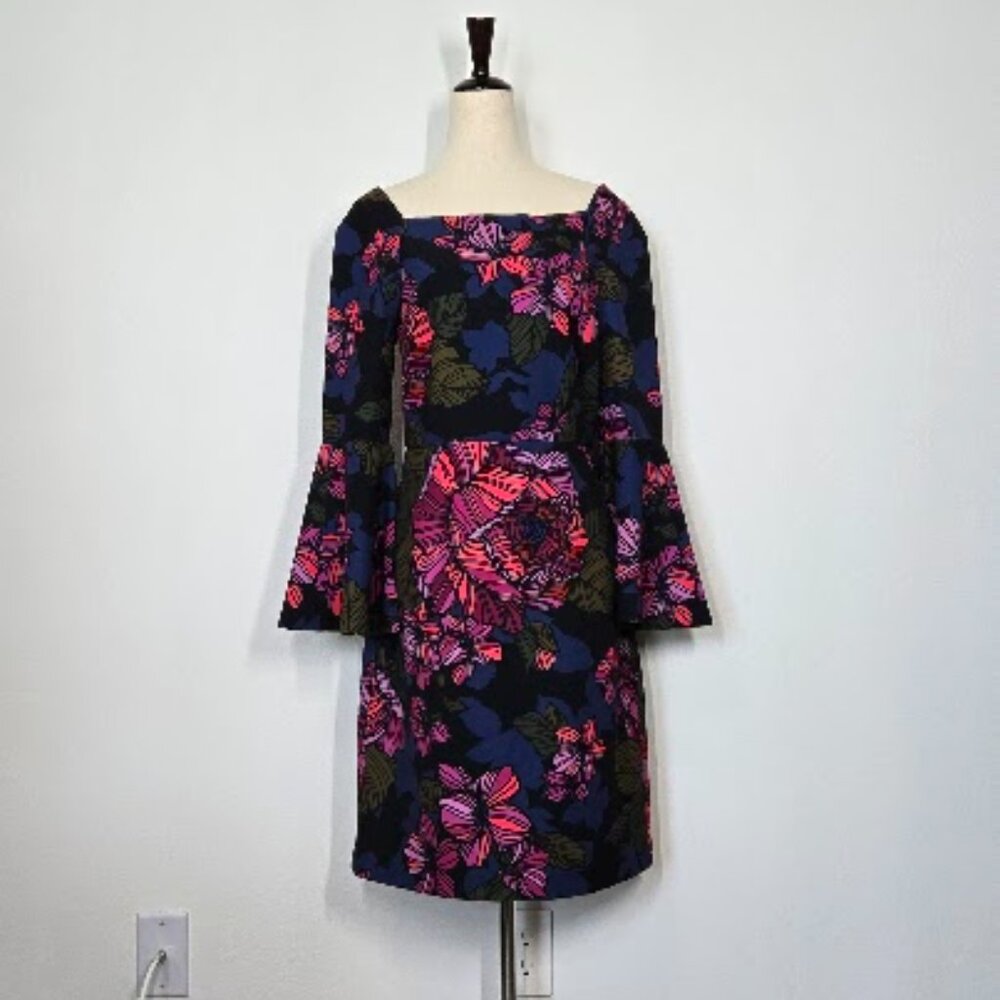 TRINA TURK Trina Turk Miley Bell Sleeve Ponte Dress floral Sz 4 - Picture 2 of 10